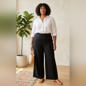 Iyla Plus 4x Linen Blend Black Wide Leg High Rise Lightweight Pants